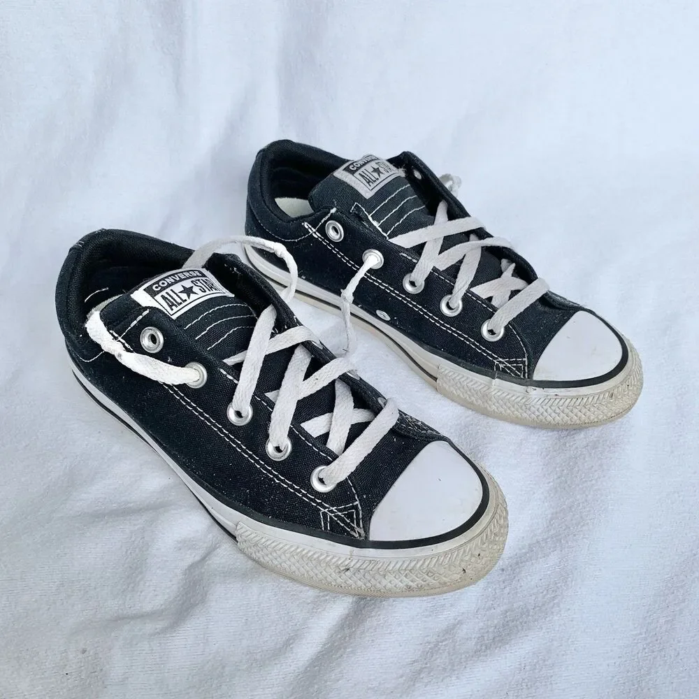 Converse All Star Kids Low Top Canvas Lace-Up Sneakers Black/White US 4